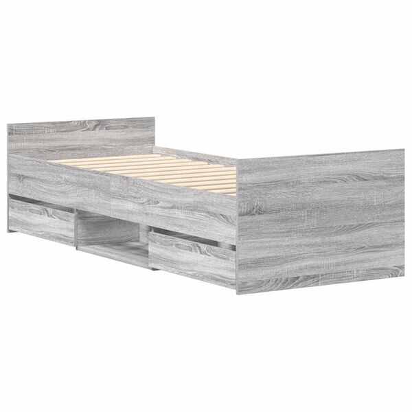 vidaXL Posteľn&yacute; r&aacute;m s predn&yacute;m a zadn&yacute;m čelom, siv&aacute; sonoma 75x190 cm