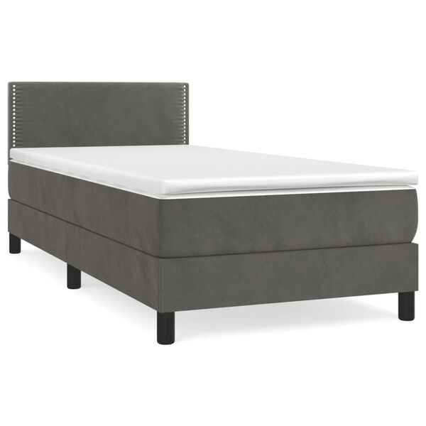 vidaXL Posteľn&yacute; r&aacute;m boxspring s matracom tmavosiv&yacute; 90x190 cm zamat