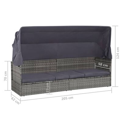 vidaXL Záhradná posteľ so strieškou sivá 205x62 cm polyratanová