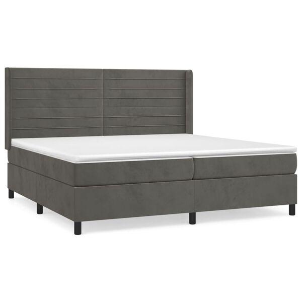 vidaXL Posteľn&yacute; r&aacute;m boxspring s matracom tmavosiv&yacute; 200x200 cm zamat