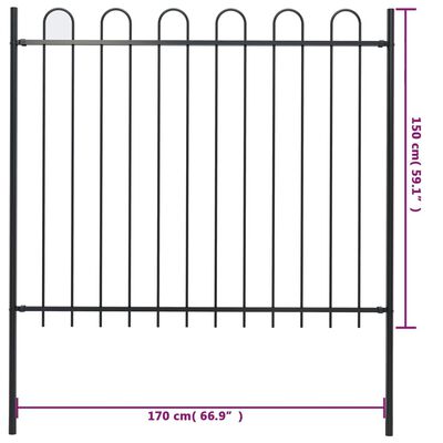 vidaXL Záhradný plot s oblúkovým zakončením, oceľ 1,7 m, čierny