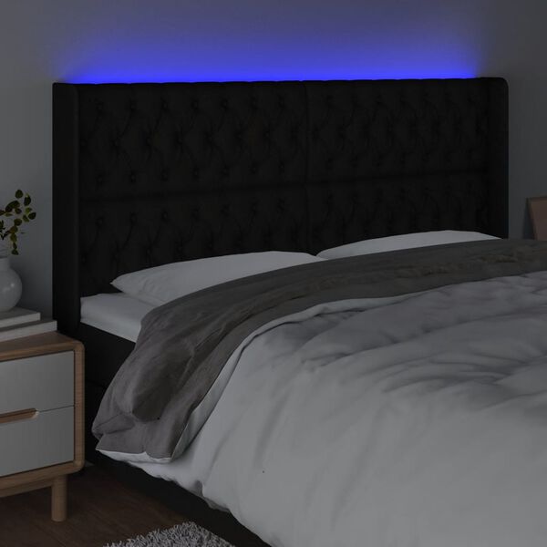 vidaXL Čelo postele s LED čierne 203x16x118/128 cm l&aacute;tka