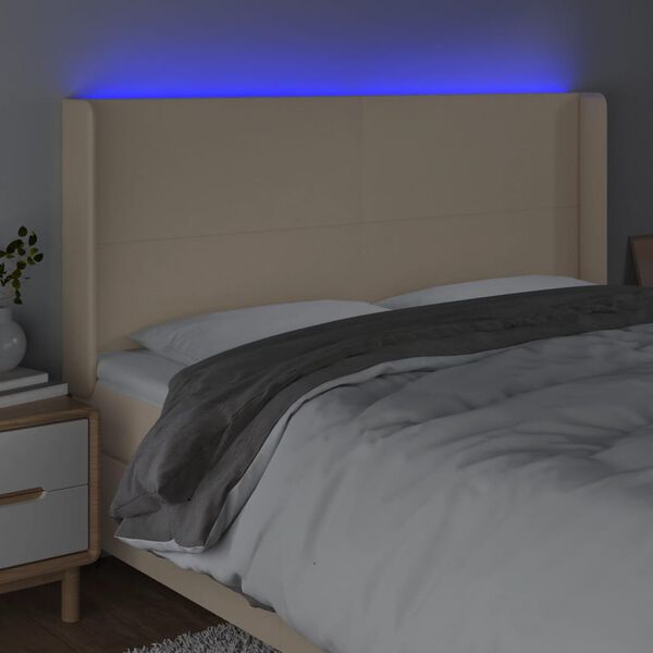 vidaXL Čelo postele s LED kr&eacute;mov&eacute; 203x16x118/128 cm l&aacute;tka
