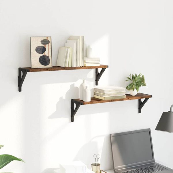 vidaXL Stenné police s poličkou 2 pcs Staré drevo 60 x 15 x 15,5 cm