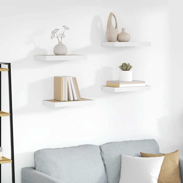 vidaXL Pl&aacute;vaj&uacute;ce n&aacute;stenn&eacute; police 4 ks dubov&eacute; a biele 40x23x3,8 cm MDF