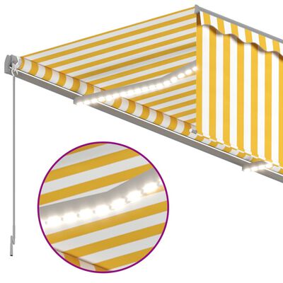 vidaXL Ručne zaťahovacia markíza s tienidlom a LED 3x2,5 m žlto-biela
