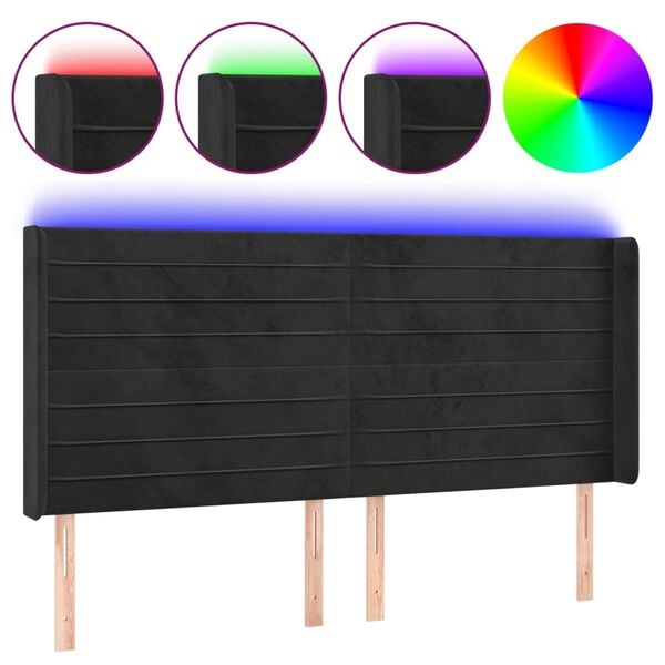 vidaXL Čelo postele s LED čierne 183x16x118/128 cm zamat