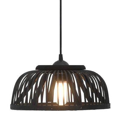 vidaXL Závesná lampa, čierna, bambus 40 W, 34x14,5 cm, polkruhová E27