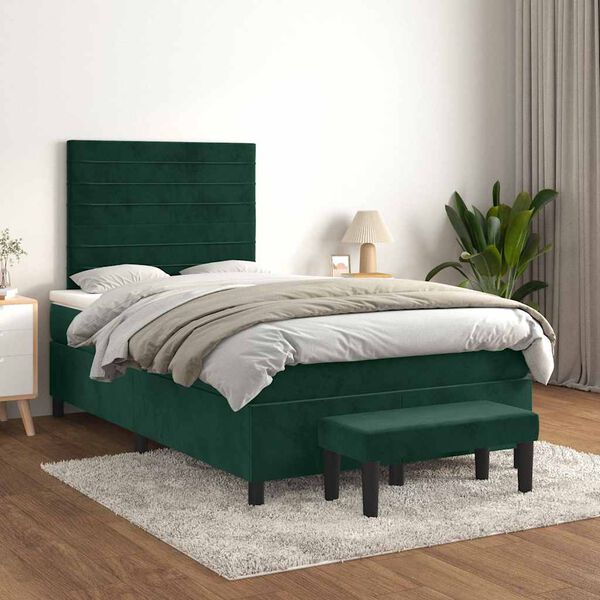 vidaXL Boxspring posteľ s matracom, tmavozelen&aacute; 120x190cm, zamat