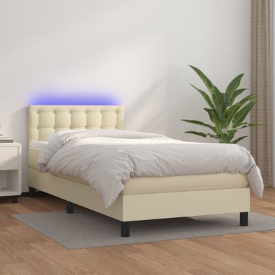 vidaXL Boxspring posteľ s matracom a LED krémová 90x200 cm umelá koža