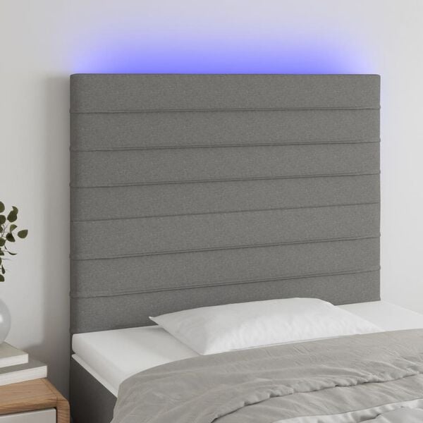vidaXL Čelo postele s LED tmavosivé 80x5x118/128 cm látka