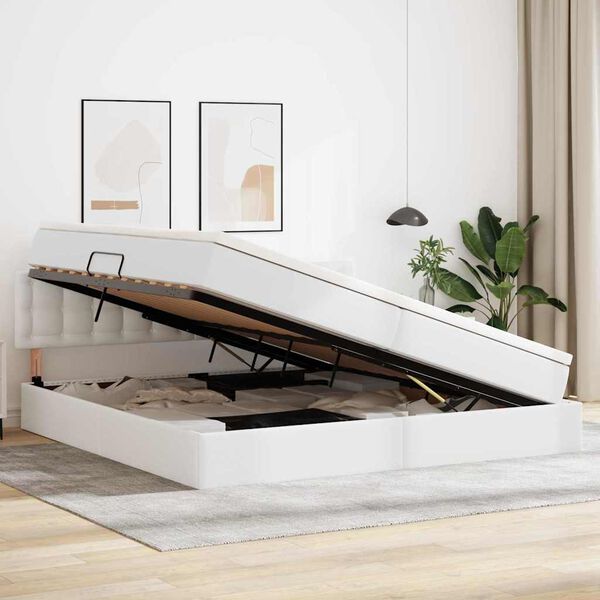 vidaXL Postel s &uacute;ložn&yacute;m prostorem a matrac&iacute; Čist&aacute; biela 200 x 200 cm