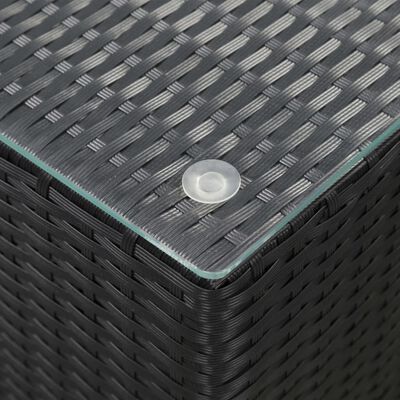 vidaXL Bočný stolík so sklenenou doskou čierny 35x35x52 cm polyratanový