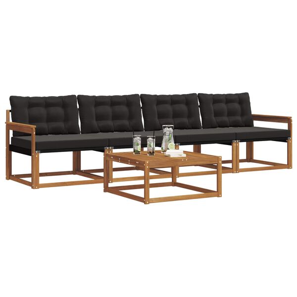 vidaXL Z&aacute;hradn&aacute; s&uacute;prava gaučov s vank&uacute;&scaron;om 5 pcs Pr&iacute;rodn&aacute; a čierna