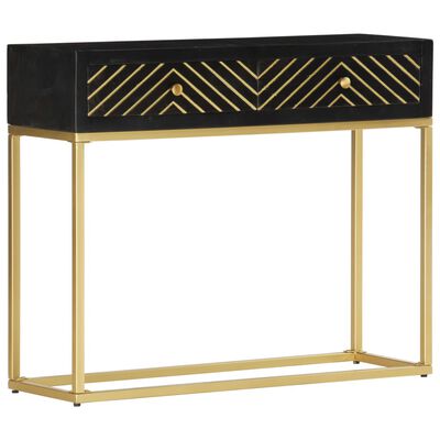 vidaXL Konzolový stolík, čierno zlatý 90x30x75 cm, mangový masív