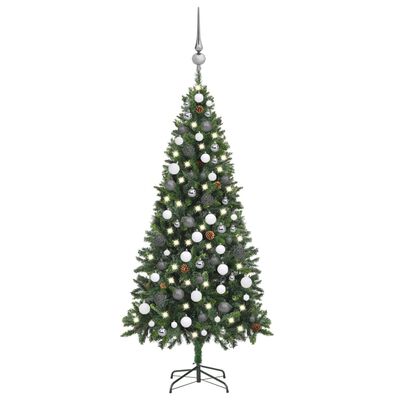 vidaXL Osvetlený umelý vianočný stromček s guľami a šiškami 180 cm
