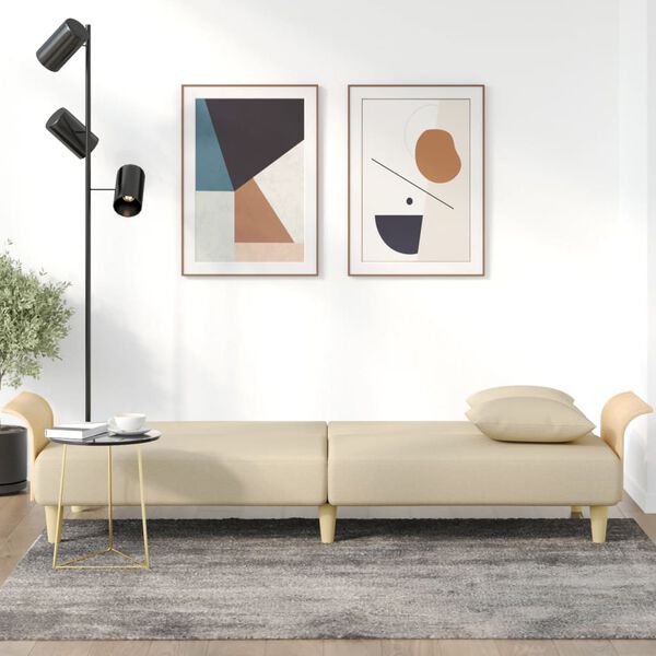 vidaXL Rozkladacia pohovka s opierkami na ruky krémová látka