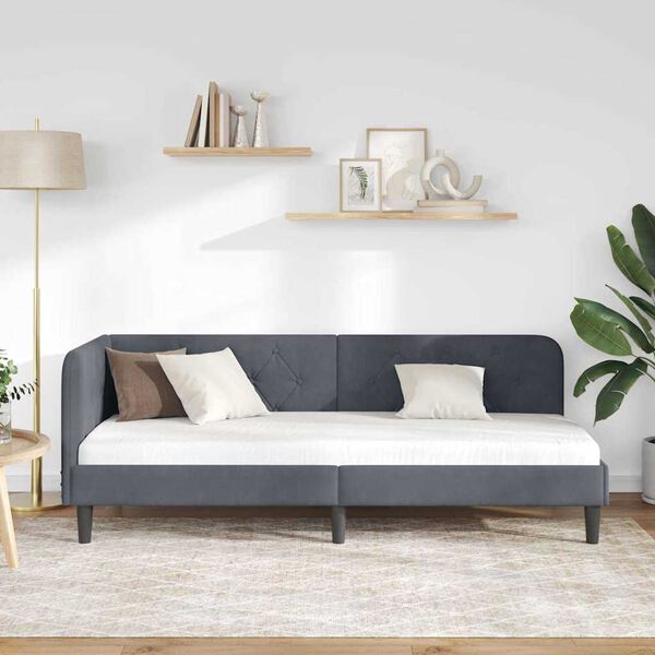 vidaXL Rohový rám postele s čelnou doskou Tmavo šedá 80 x 200 cm Zamat