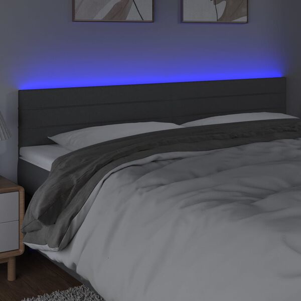 vidaXL Čelo postele s LED tmavosiv&eacute; 200x5x78/88 cm l&aacute;tka