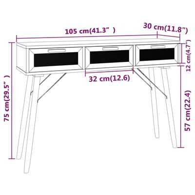 vidaXL Konzolový stôl biely 105x30x75 cm masívna borovica a ratan