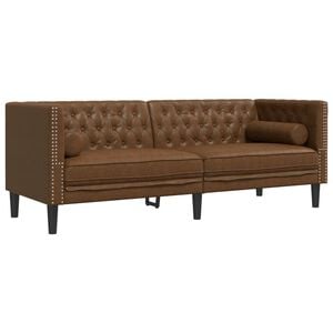 vidaXL 3-miestna pohovka Chesterfield s hned&eacute; umel&aacute; semi&scaron;ov&aacute; koža