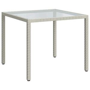 vidaXL Z&aacute;hradn&yacute; st&ocirc;l 90x90x75 cm tvrden&eacute; sklo a polyratan biely