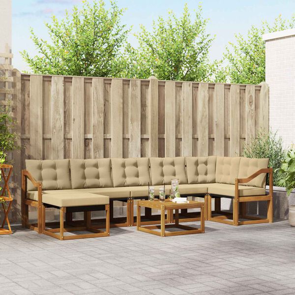 vidaXL Z&aacute;hradn&aacute; s&uacute;prava gaučov s vank&uacute;&scaron;om 8 pcs Pr&iacute;rodn&aacute; a b&eacute;žov&aacute;