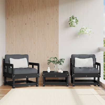 vidaXL Záhradné stoličky s vankúšmi 2 ks čierne borovicový masív
