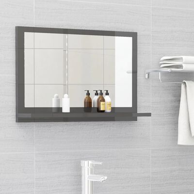 vidaXL Kúpeľňové zrkadlo, lesklé sivé 60x10,5x37 cm, kompozitné drevo