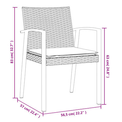 vidaXL Záhradné stoličky s vankúšmi 2 ks hnedé 56,5x57x83 cm polyratan