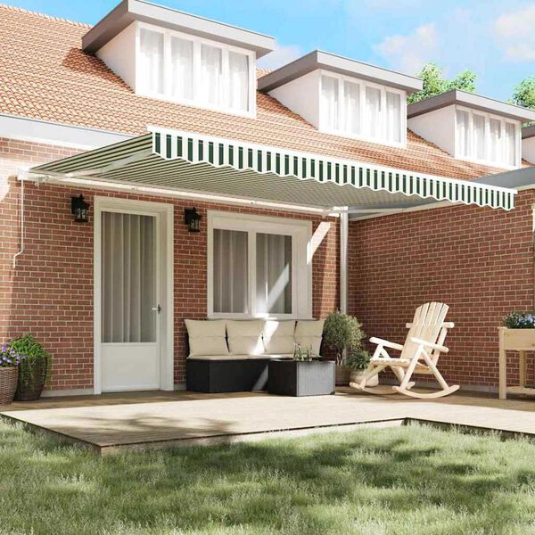 vidaXL Markíza Pruhovaný Zelená a biela 4,5 × 3 m Polyester a kov