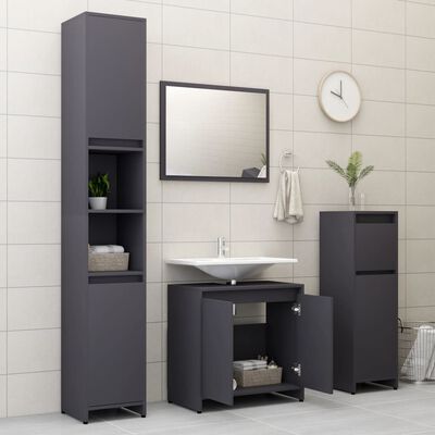 vidaXL 3-dielna súprava kúpeľňového nábytku, sivá, drevotrieska