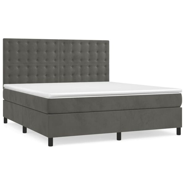 vidaXL Posteľn&yacute; r&aacute;m boxspring s matracom tmavosiv&yacute; 180x200 cm zamat