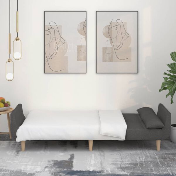 vidaXL 2-miestna rozkladacia pohovka s 2 vankúšmi, tmavosivá, látka