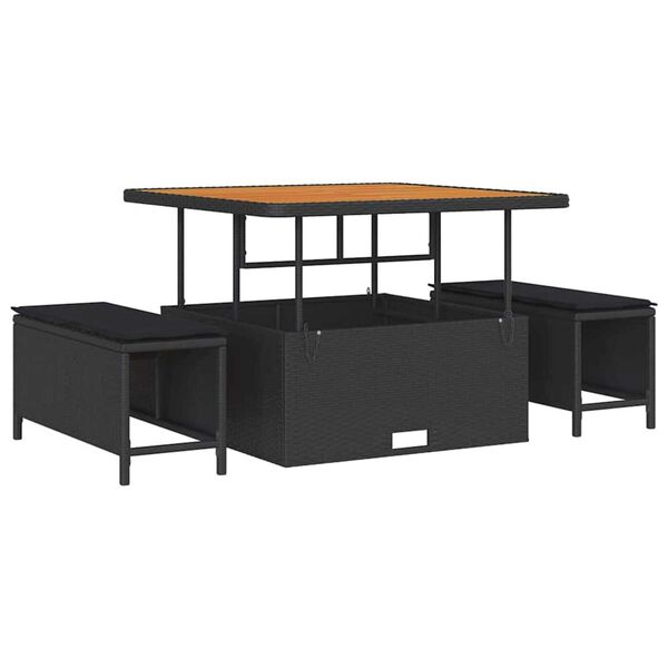 vidaXL Súprava záhradných pohoviek s vankúšom s úložiskom 8 pcs Čierna