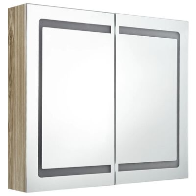 vidaXL LED kúpeľňová zrkadlová skrinka farba dubu 80x12x68 cm