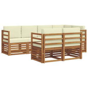 vidaXL Sada rohov&yacute;ch gaučov s vank&uacute;&scaron;om 7 pcs Pr&iacute;rodn&aacute; a kr&eacute;mov&aacute;