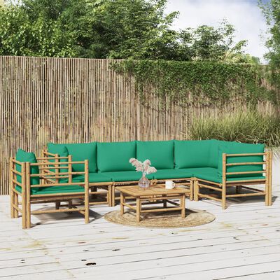 vidaXL 7-dielna záhradná sedacia súprava zelené vankúše bambus