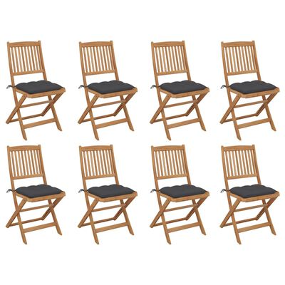vidaXL Skladacie vonkajšie stoličky s podložkami 8 ks akáciový masív