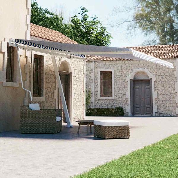 vidaXL Samostatne stojaca automatická markíza 400x300 cm modro-biela