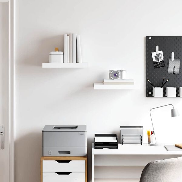 vidaXL Pl&aacute;vaj&uacute;ce n&aacute;stenn&eacute; police 2 ks, leskl&eacute; biele 40x23x3,8 cm, MDF