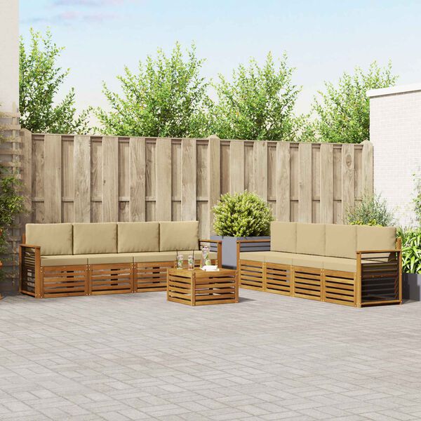 vidaXL S&uacute;pravy pohoviek 9 pcs Pr&iacute;rodn&aacute; a b&eacute;žov&aacute; Pevn&eacute; ak&aacute;ciov&eacute; drevo