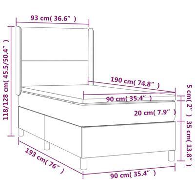 vidaXL Posteľný rám boxsping s matracom bledosivý 90x190 cm látka