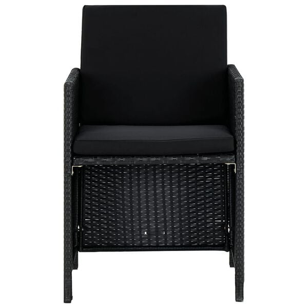 vidaXL 9-dielna vonkaj&scaron;ia jed&aacute;lensk&aacute; s&uacute;prava+podložky,polyratan,čierna