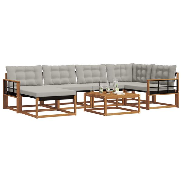 vidaXL Z&aacute;hradn&aacute; s&uacute;prava gaučov s vank&uacute;&scaron;om 7 pcs Pr&iacute;rodn&aacute; a svetlosiv&aacute;