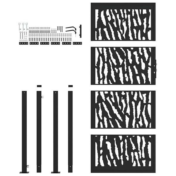vidaXL Záhradná brána čierna 100x200 cm oceľový dizajn s koľajnicami