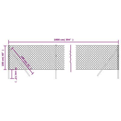 vidaXL Reťazový plot zelený 1x10 m