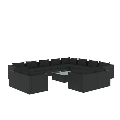 vidaXL 13-dielna záhradná sedacia súprava a podložky polyratan čierna
