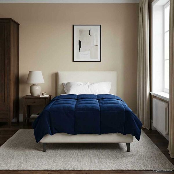 vidaXL Zimn&yacute; prehoz &Scaron;nurovan&yacute; Tmavomodr&aacute; 155 x 200 cm Mikrovl&aacute;kno