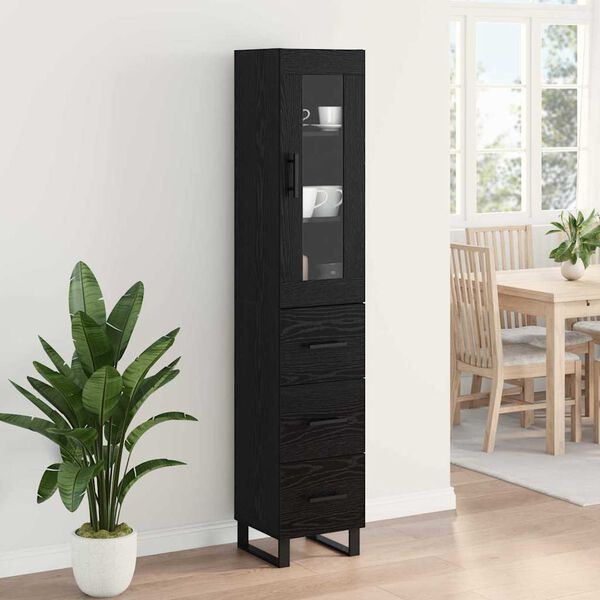 vidaXL Highboard Čierny dub 34,5 x 34 x 180 cm Kompozitn&eacute; drevo